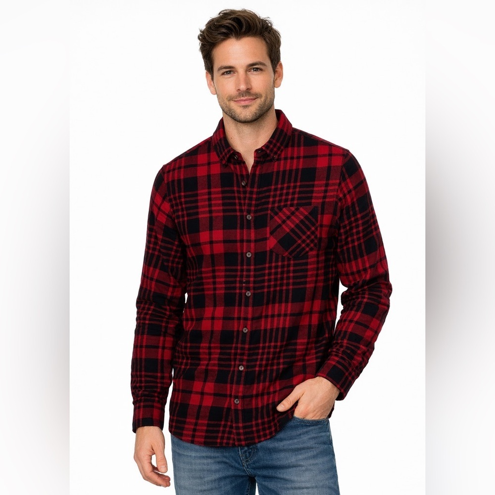 Field & Stream Men’s Red Black Buffalo Plaid Flannel Button Down Shirt Size M